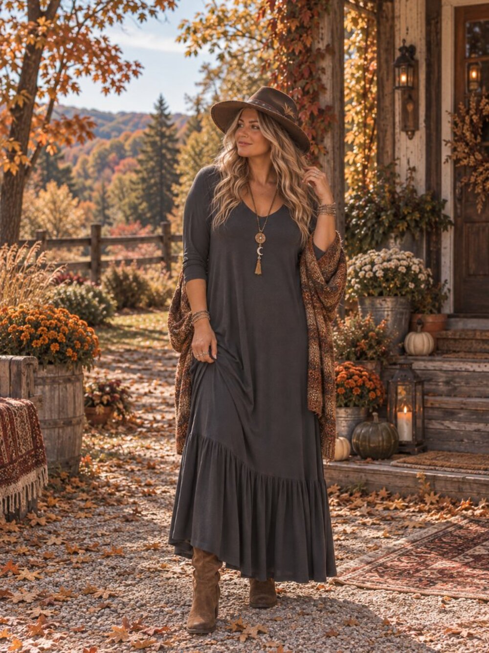 Zenana Grey Ruffle Hem Maxi Dress
